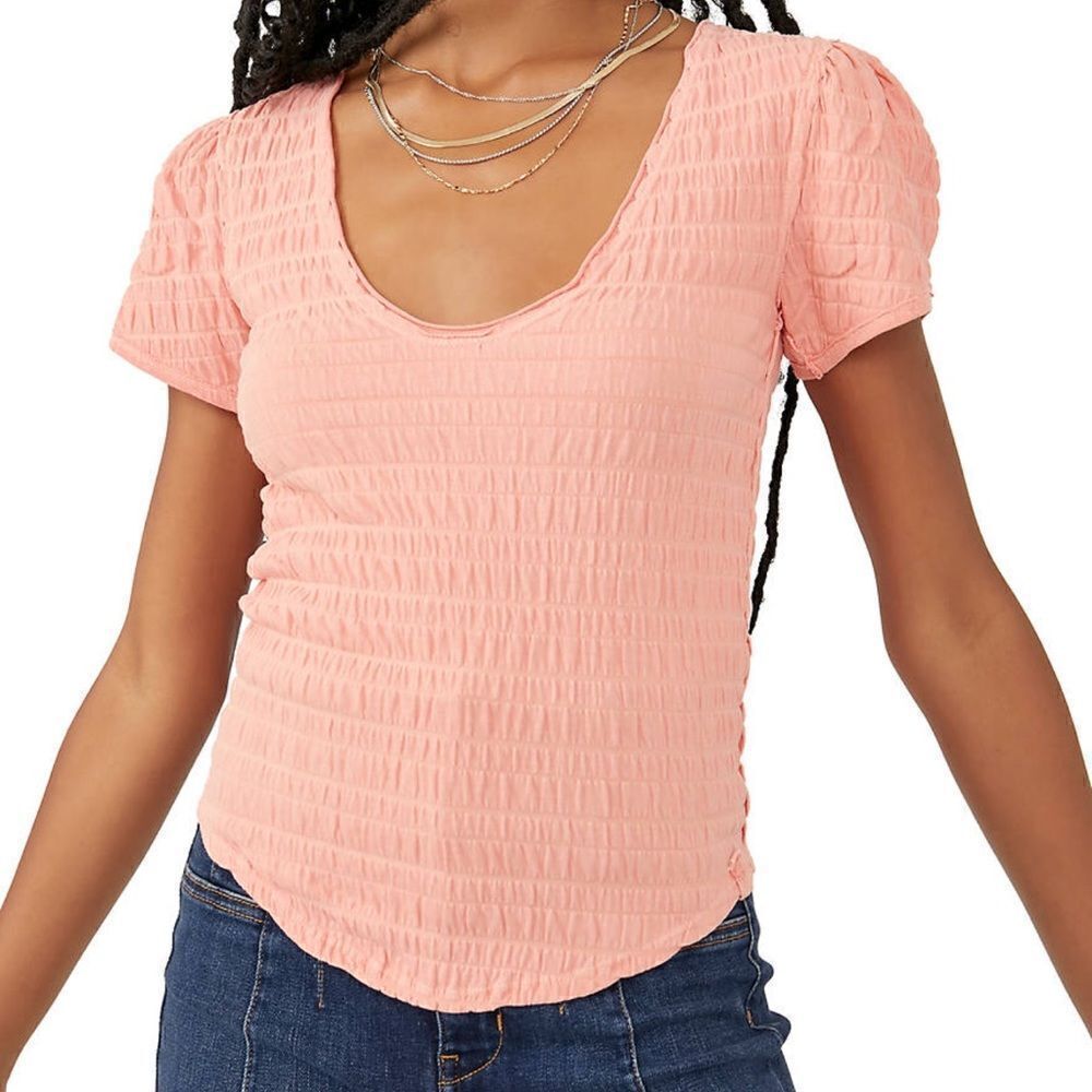 NWT Free People sugar cube tee shirt coral M